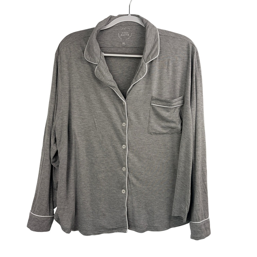 Cozy Earth Pajama Top XL Gray Long Sleeve Bamboo Button Up Loungewear